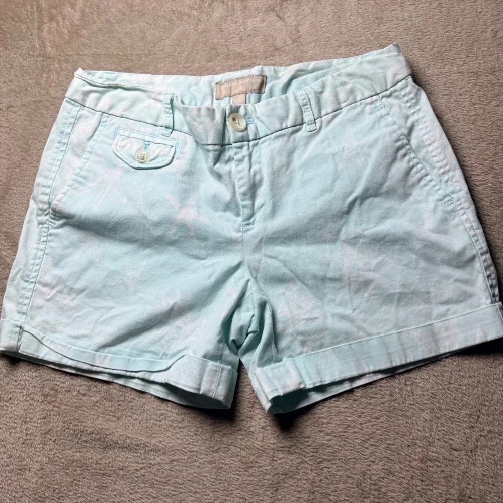 Banana Republic Womens Starfish Print Chino Shorts Size 2 Coastal Nautical